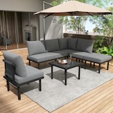 thumbnail of Merax Gartenlounge-Set, 6 Sitzer frei-kombinierbar Gartenmöbel aus Seil Tischplatte aus Glas, grau