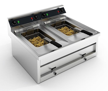 Freidora eléctrica de mesa 2x12 L, 2x9 Kw