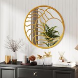 thumbnail of COSTWAY φ80 cm Dekorativer Wandspiegel mit goldenem Rahmen, asymmetrischer Spiegel, groß, Wanddekoration rund