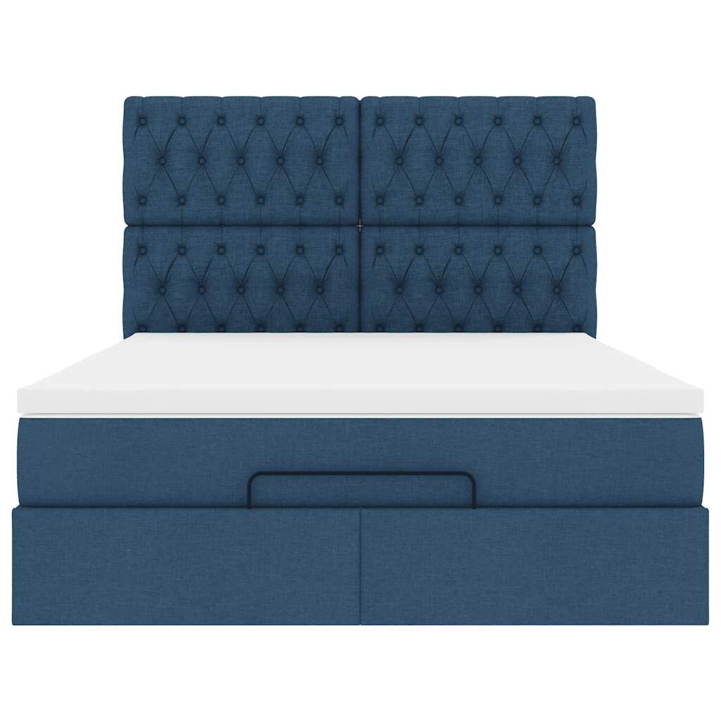 vidaXL Ottoman-Bett mit Matratze & LEDs Blau 140x190 cm Stoff