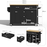 thumbnail of Küchenwagen 140x65x89 cm mit klappbarer Arbeitsplatte, 5 Schubladen, Schränken, Gewürz- und Handtuchhalter, mobil auf Rollen, Black Natural