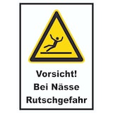 thumbnail of Vorsicht Bei Nässe Rutschgefahr Schild A6 Rückseite selbstklebend