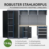 thumbnail of Werkstattwand 13-tlg. modulares Werkstattschranksystem aus Stahl mit massiver Holzarbeitsplatte blau
