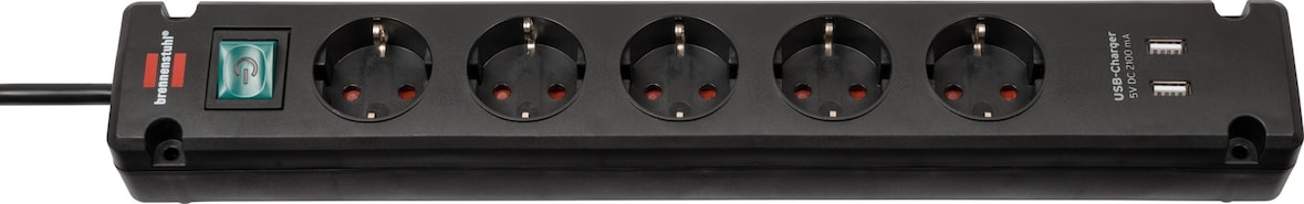 Brennenstuhl Steckdosenleiste Bremounta 5-fach + 2x USB schwarz 3m mit Schalter