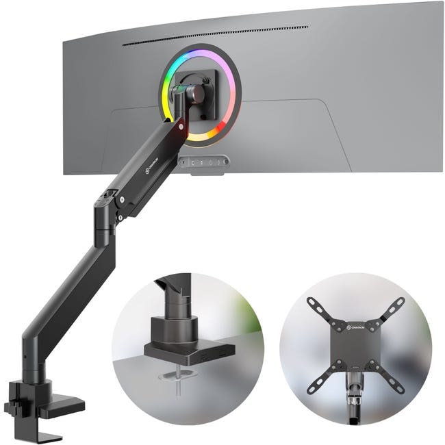 ONKRON Soporte Monitor Escritorio para TV de 17 a 57 pulgadas, hasta 27 kg, VESA 75x75 a 200x200, Resorte de Gas, G130-B Negro