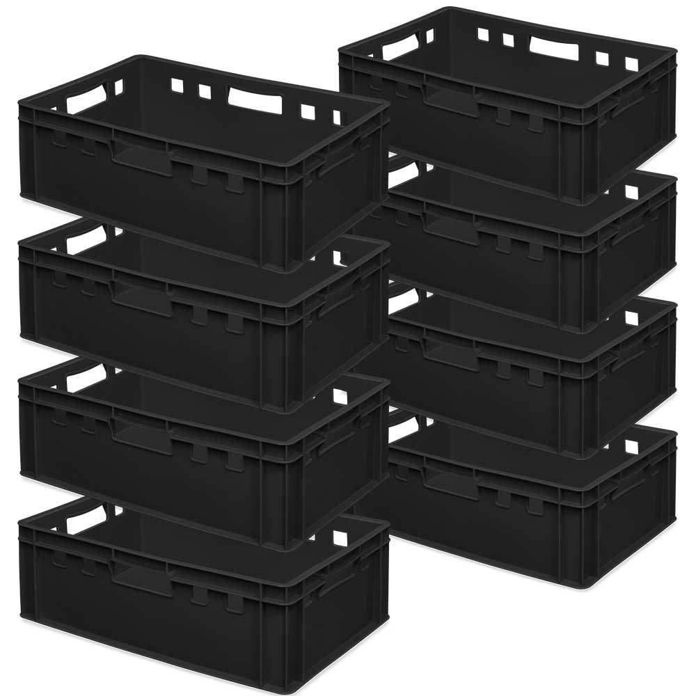 8x Fleischkasten / Eurobehälter E2, schwarz, LxBxH 600x400x200 mm