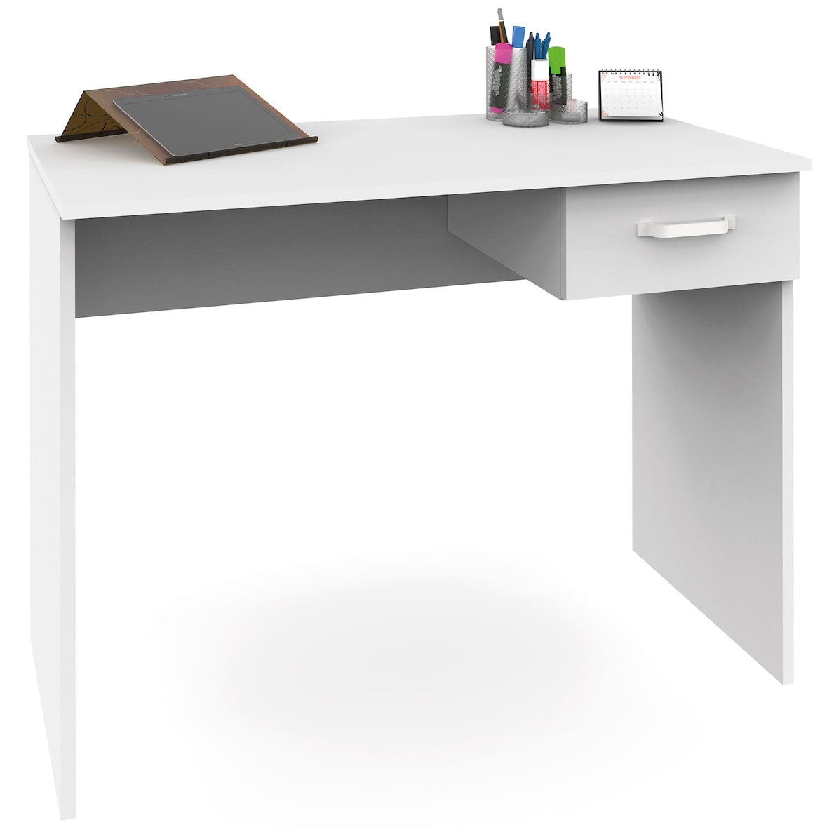 Briebe Mesa Escritorio Ordenador 75x90x50cm, 1 Cajón Almacenamiento, Oficina, Habitación Juvenil, Desk, Prakt, Blanco