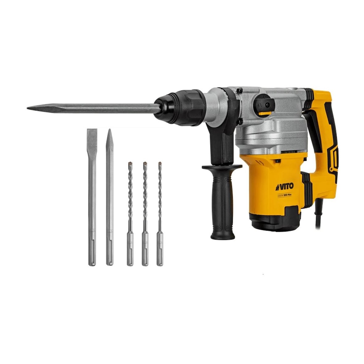 Marteau perforateur burineur 1050W SDS MAX 9 joules Burins et Forets inclus Mallette VITO