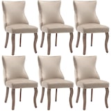 thumbnail of Esszimmerstuhl Samt Beige 91x50x52 cm mit Knopfsteppung und Ziernägeln, gepolstert, gebogene Massivholzbeine, klassisch elegant