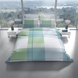 thumbnail of Feinbiber Bettwäsche Set 200x200 cm 80x80 cm Grün Blau Gestreift Temperaturausgleichend Pflegeleicht Reißverschluss