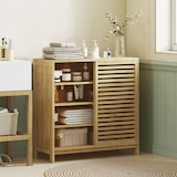 thumbnail of HOMCOM armario de baño de bambú mueble de baño con 2 puertas correderas diseño con lamas 4 estantes para cocina salón 80x34x80 cm natural