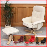 thumbnail of Relaxfauteuil M56, TV-fauteuil met poef voetenbank, kunstleer eucalyptushout ~ bordeaux