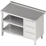thumbnail of Stalgast Edelstahl Arbeitstisch mit Grund- und Zwischenboden, 2300x700x850 mm, mit 3er Schubladenblock rechts, mit Aufkantung, verschweißt