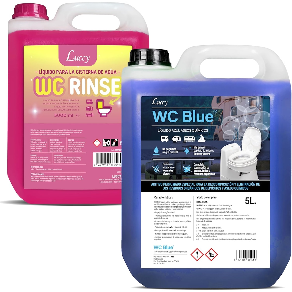 Pack WC Rinse 5L + WC Blue 5L : Aditivo para autoclismos e água negra para caravanas e campistas