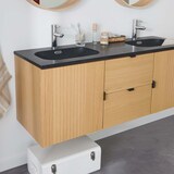 thumbnail of Meuble double vasque 140cm chêne STUDIO suspendu + miroir rond + colonne