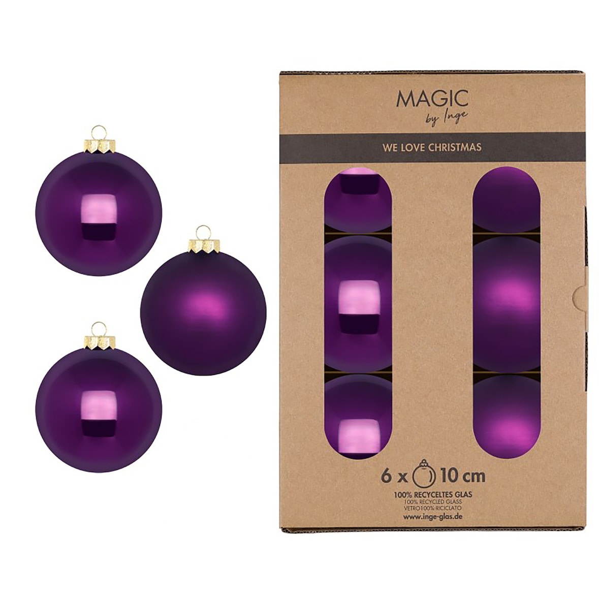 6 Weihnachtskugeln Glas 10cm matt & glänzend Christbaumkugeln Weihnachtsbaumkugeln Groß Christbaumschmuck Weihnachtsbaumschmuck Deko Lila Purpur
