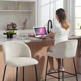 thumbnail of Barhocker Set mit Rückenlehne und Fußstütze Beige 68 cm Sitzhöhe ergonomisch gepolstert mit Stahlbeinen für Kücheninsel und Theke, 93x55x50 cm