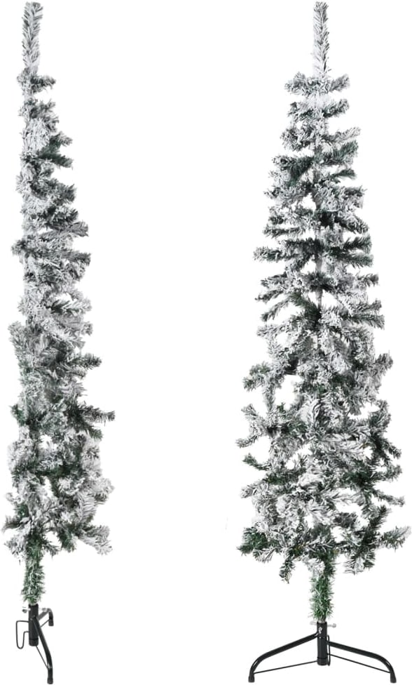 vidaXL Künstlicher Halb-Weihnachtsbaum mit Schnee Schlank 150 cm