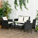 thumbnail of Conjunto de Jardim de Vime Sintético com 2 Poltronas 1 Sofá de 2 Lugares 1 Mesa de Centro e Almofadas Preto e Branco