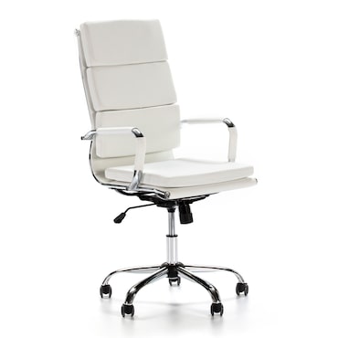 Sedia da Ufficio Morgan reclinabile Bianco, Ecopelle, Sedia Executive con poggiatesta Imbottito, Altezza Regolabile, Design ergonomico