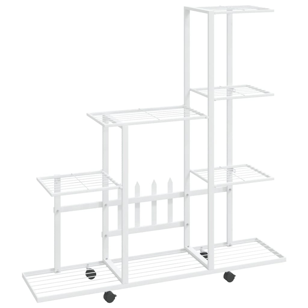 vidaXL Blumenständer auf Rollen 94,5x25x92,5 cm Weiß Metall