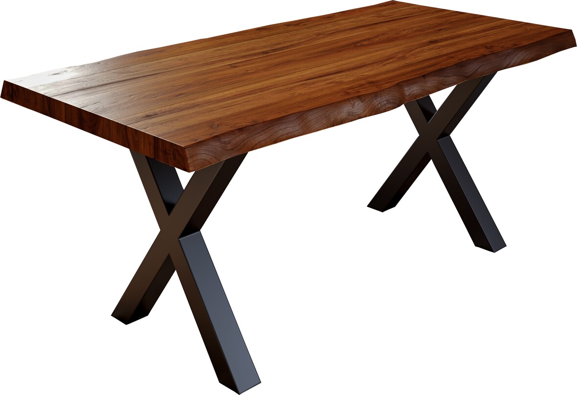 Esstisch Baumkante massiv Akazie nussbaumfarben 280 x 100 schwarz X-Gestell XEREZ