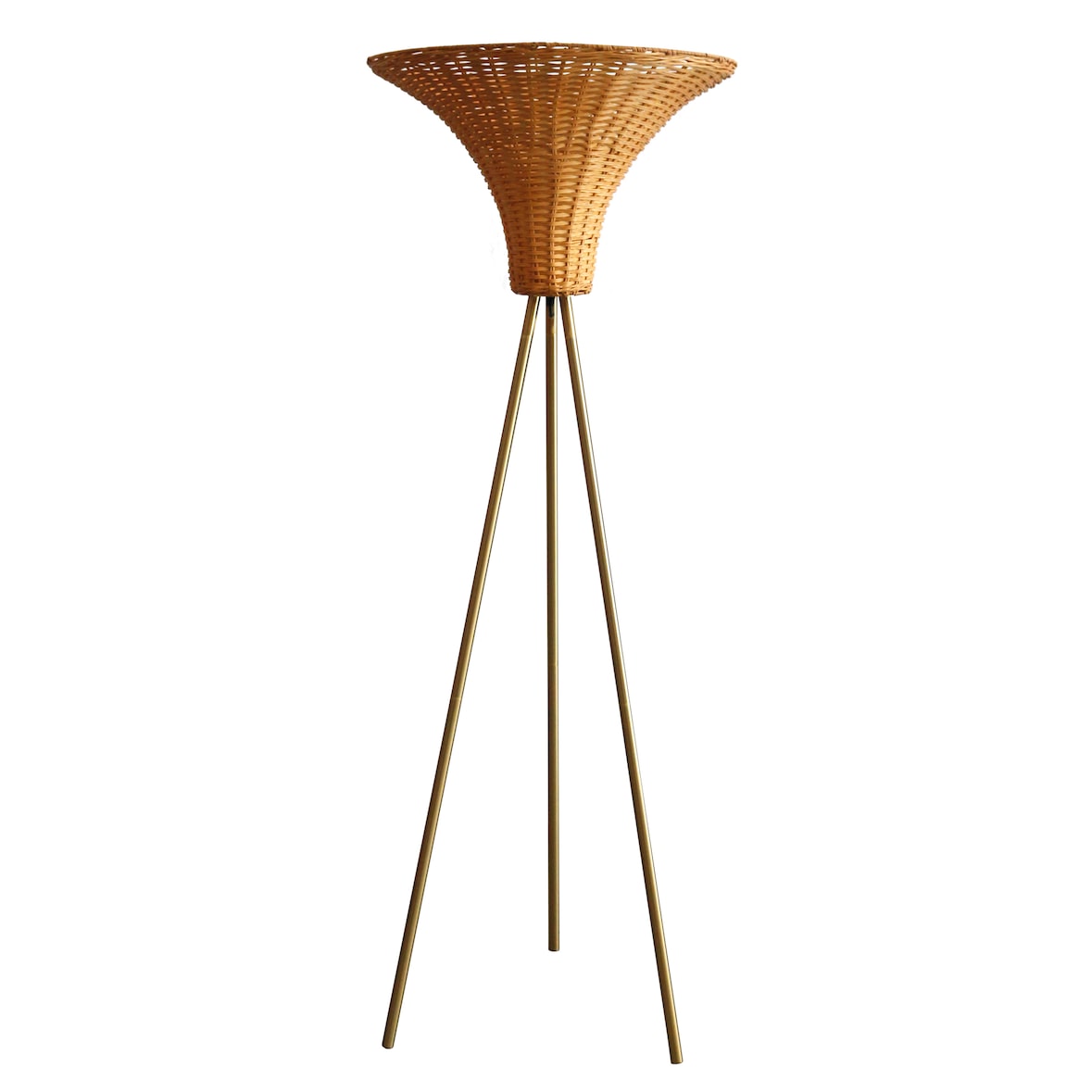 SalesFever Staande lamp met rieten kap 150 cm | kap rotan | metalen frame | B 55 x D 55 x H 150 cm | natuur - messing