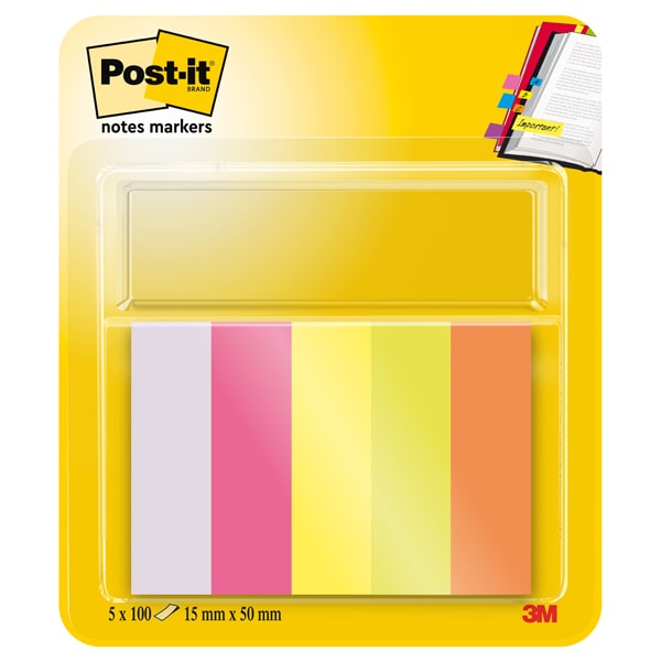 Post it®, Segnapagina in carta, 670-5, 15 x 50 mm, 5 colori Neon,  conf. 500 pezzi