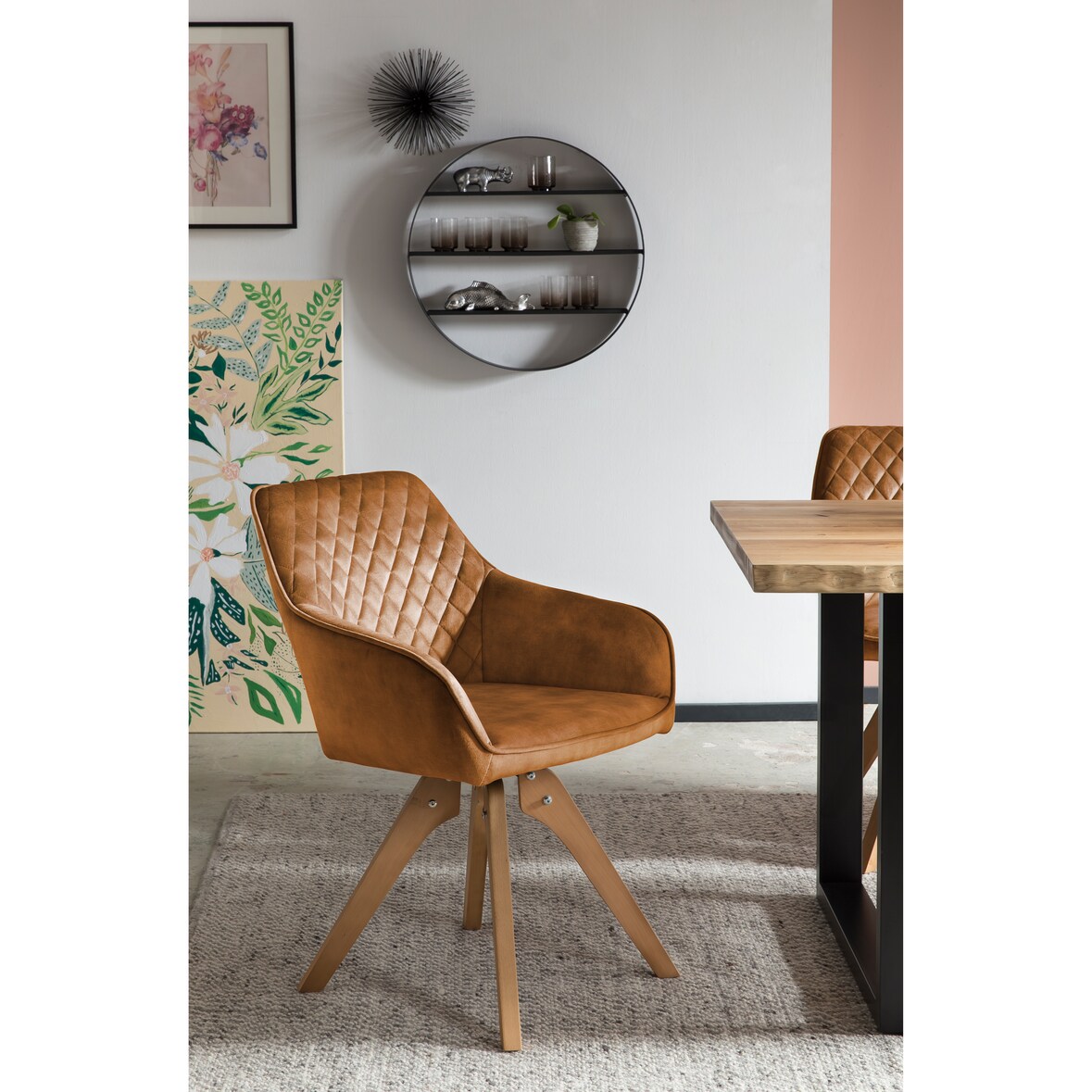 SalesFever Armlehnstuhl | drehbar | Bezug Vintage Samt-Velours | Gestell Buche-Holz | B 59 x T 61 x H 85 cm | goldfarben-natur