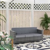 thumbnail of Garten-Loungesofa 3-Sitzer aus Rattan in Grau, mit Armlehnen und Kissen, wetterbeständig, 185x70x80 cm