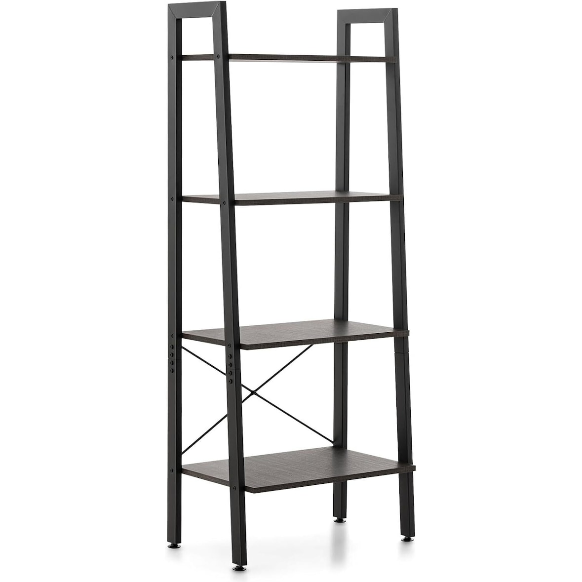 COSTWAY Librería, Estante 4 Niveles, Estante Escalera de Madera con Seguros Antivolco y Patas Ajustables, Estructura Metálica