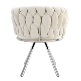 thumbnail of Merax Samt-Esszimmerstuhl, 4er set, Schlafzimmer-Drehstuhl, 360° drehbar Freizeit-Drehstuhl mit vier Stützbeinen aus Metall, beige+Silber