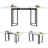 thumbnail of Essgruppe 140-179,5x80x75,5 mit ausziehbarem Esstisch und 8 Samt-Stühlen Schwarz+Weiß, modern, MDF, Metallgestell, für Esszimmer, Familie