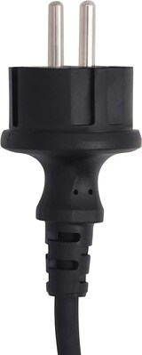 Ein schwarzer Stecker mit zwei Stiften.