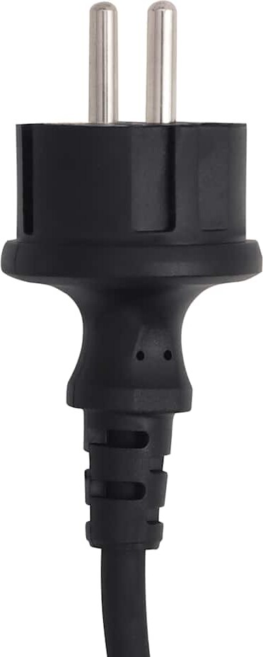 Ein schwarzer Stecker mit zwei Stiften.
