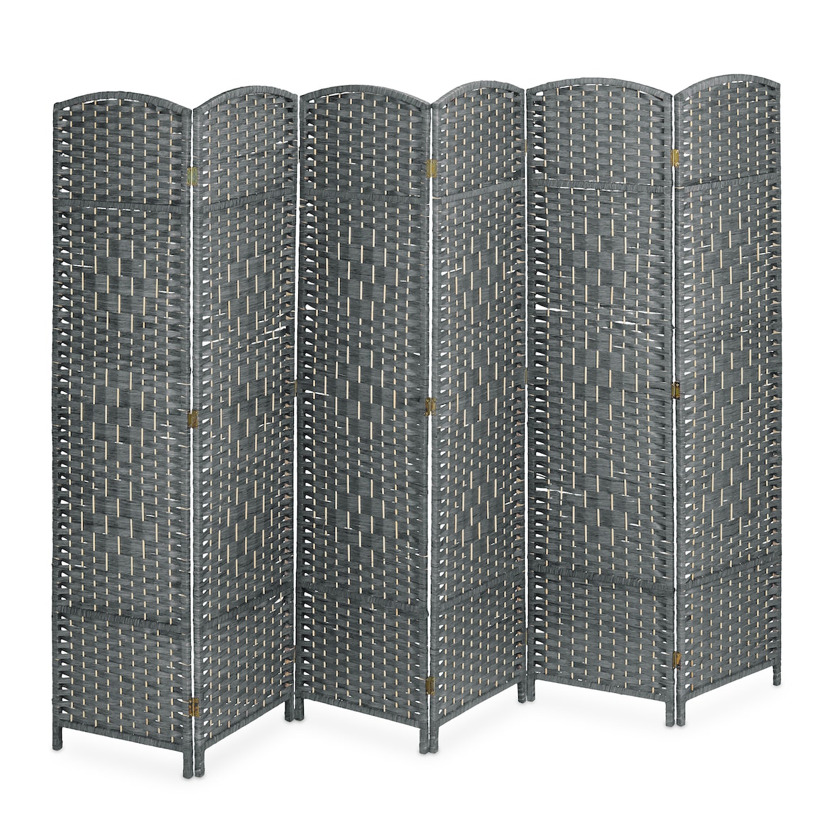 Relaxdays Paravent, 6-teilig, Raumtrenner faltbar, HxB 170x241 cm, Sichtschutz innen, Holz, Papierseil, Trennwand, grau