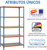 thumbnail of SimonRack Estantería Metálica, 1800x900x400 mm, 5 Alturas, Bandeja Metal, 180 kg de Punto Flexión, Azul/Naranja/Galva - Simonclick