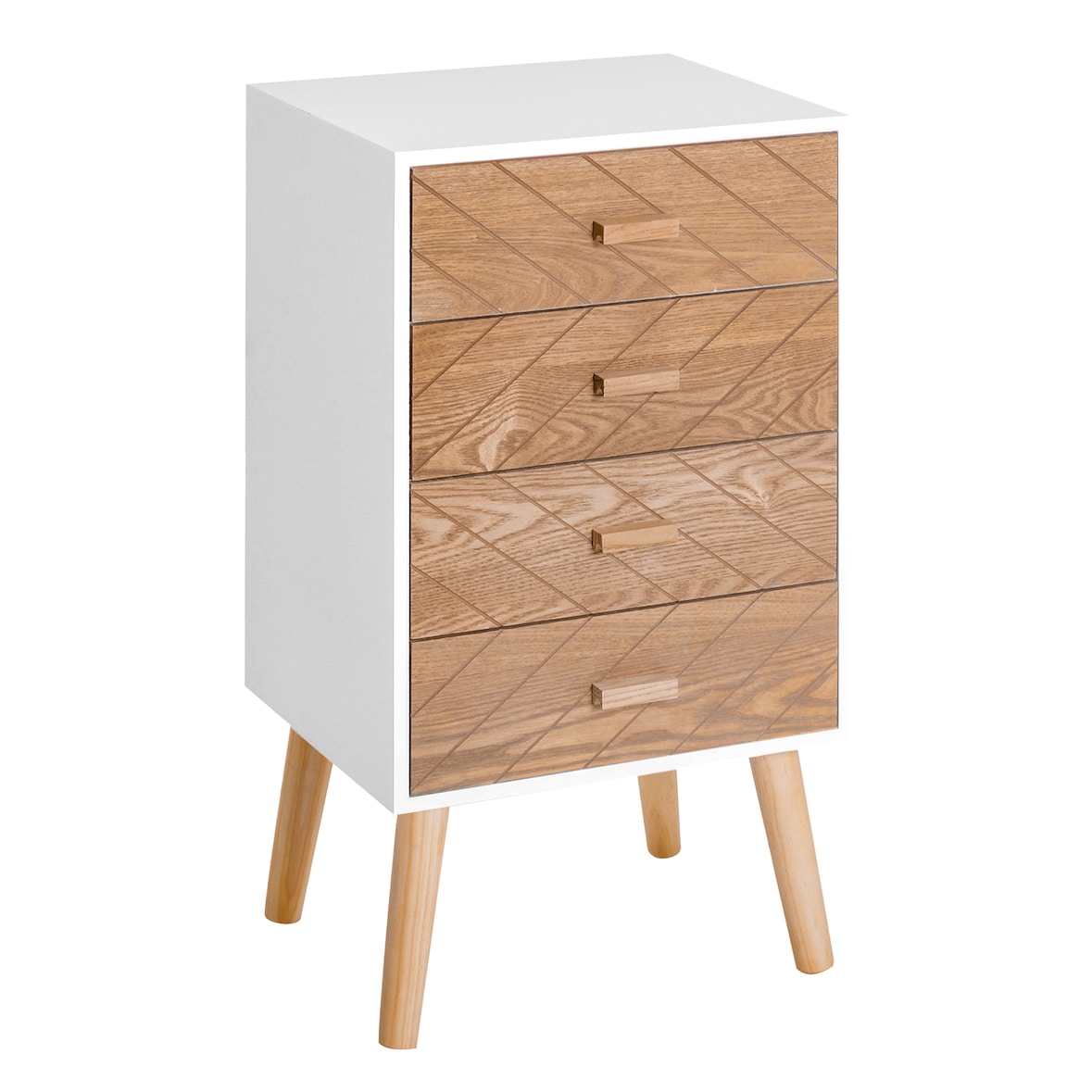 Mesita de Noche Madera con 4 Cajones Comoda Rústica Cajonera Mesilla Mueble para Dormitorio Armario Almacenamiento 40x30x75 cm