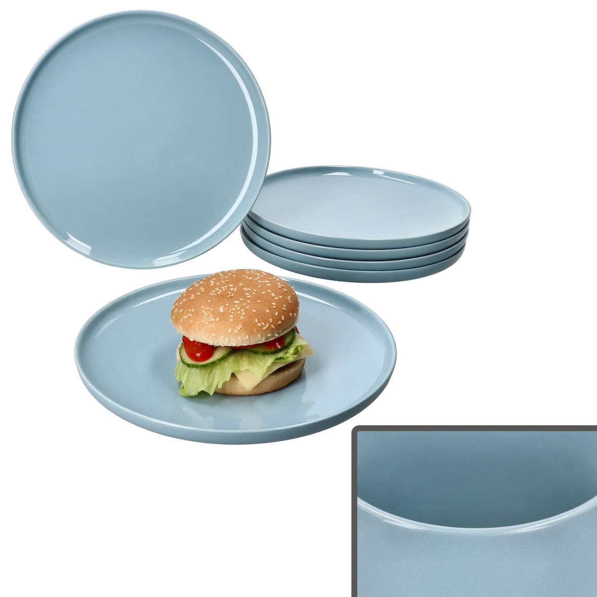 Ritzenhoff 6x Jasper Speiseteller Ø25,2cm Graublau Steingut 6 Pers. Essteller