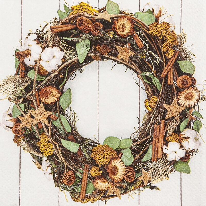 Home Fashion, Country Wreath, Cocktail-Servietten aufgefaltetes Maß 25 cm x 25 cm, im Viertelfalz, 20 Stück pro Pack, 12 Pack pro Karton