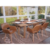 thumbnail of Set van 6 eetkamerstoelen HWC-A50 II, keukenstoel, retro jaren 50 design ~ kunstleer, imitatiesuède, lichtgekleurde poten