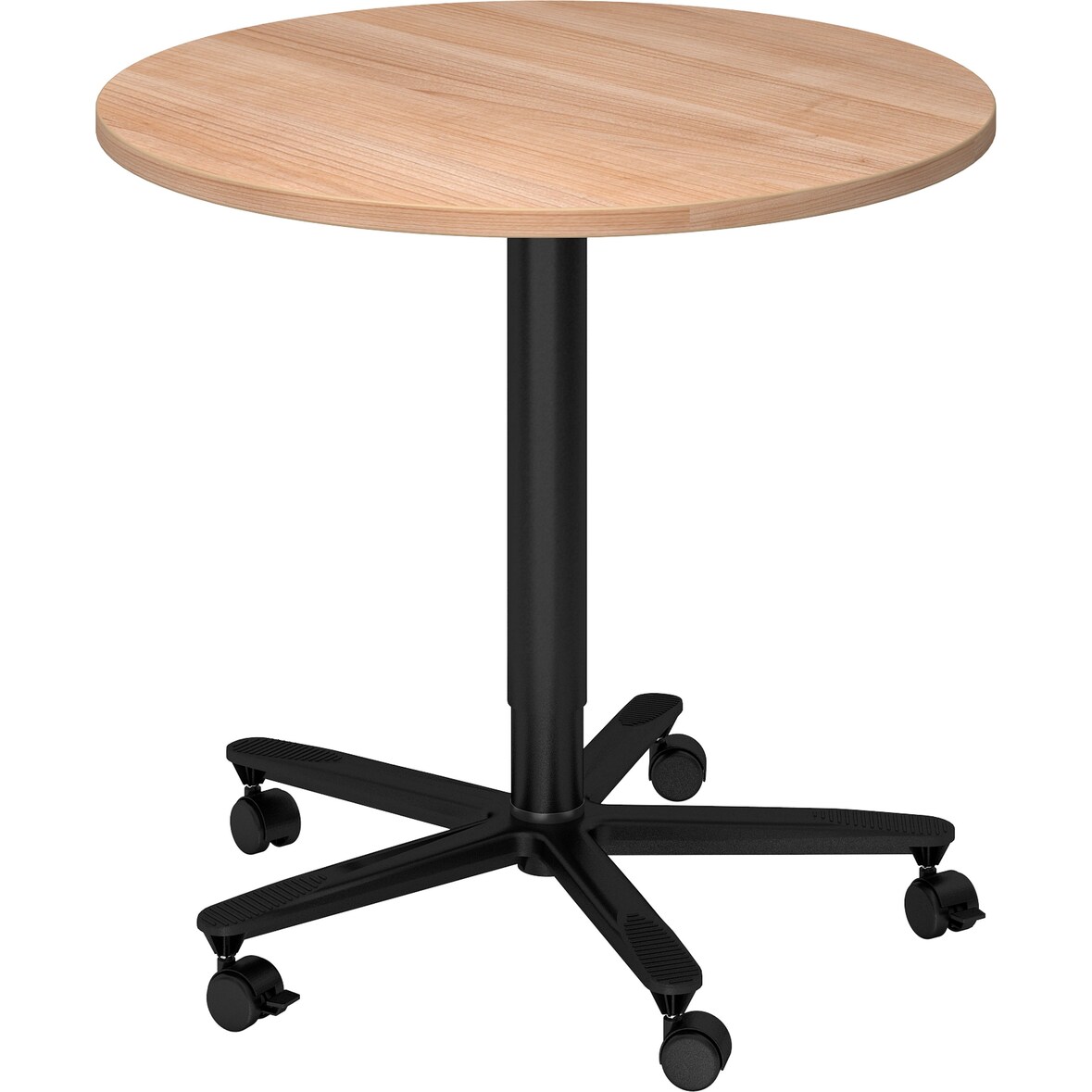 bümö Säulenhubtisch höhenverstellbar, Stehtisch Büro, Bistrotisch rund 80 x 80 cm - Besprechungstisch Nussbaum, Stehtisch Holz-Platte, Säule aus