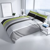 thumbnail of Baumwolle Bettwäsche Set 155x220 cm 80x80 cm Grau Grün Gestreift mit Reißverschluss
