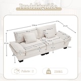 thumbnail of 3-Sitzer Sofa Samt ultratief Massivholzrahmen gepolsterte Armlehnen stabile Kunststofffüße 220x80 Kissen Wohnzimmer Sofa Beige