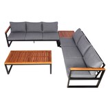 thumbnail of Garten-Garnitur HWC-L26, Gartenlounge Lounge-Set Sitzgruppe Sofa, Aluminium Akazie Holz MVG-zertifiziert ~ dunkelgrau