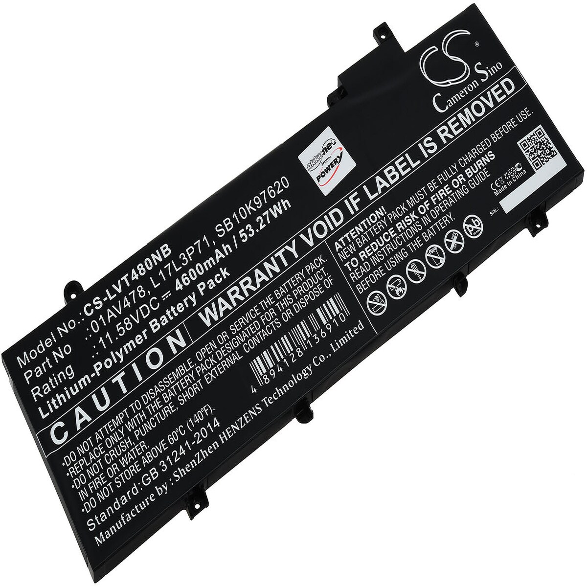 Powery Akku passend für Laptop Lenovo ThinkPad T480s Serie, T480s 20L7002LCD, Typ L17L3P71 u.a.