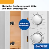 thumbnail of Exquisit Mikrowelle 20L, 1000 Watt Grill, 700 Watt, Einfache Bedienung, 25,5cm Drehteller, 5 Leistungsstufen, Timer, 2 Drehregler, MW 802G silber