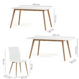 thumbnail of Uitschuifbare rechthoekige eetset met 6 gestoffeerde stoelen in ecoleer, Scandinavische stijl, poten met houtlook, voor keuken en eetkamer–RUBEN+TANIA