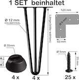 thumbnail of 4x Haarnadel Tischbeine EDELSTAHL SCHWARZ CHROME Möbel Tischgestell Hairpin Leg CHROM 3 Streben 45