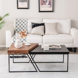 thumbnail of Mesa de café de madeira COSTWAY, conjunto de 2, mesa lateral industrial com moldura de metal